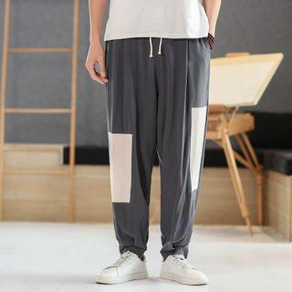 Two-tone Linen Straight-leg Pants
