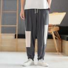 Two-tone Linen Straight-leg Pants