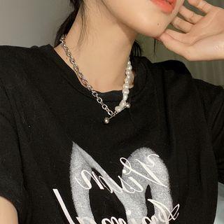 Faux Pearl Panel Choker Necklace Silver - One Size