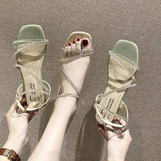 Rhinestone Strappy Block-heel Sandals
