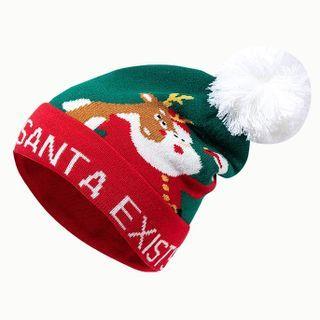 Christmas Print Beanie Santa - Red Edge - Green - One Size