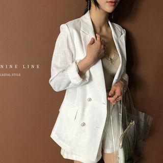 Faux-pearl Double-breasted Ramie Blazer