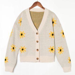 Flower Print Cardigan Almond - M
