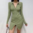 Long-sleeve Zip-up Mini Bodycon Dress