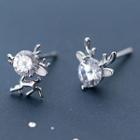 Non-matching 925 Sterling Silver Rhinestone Deer Earring 1 Pair - S925 Silver - One Size