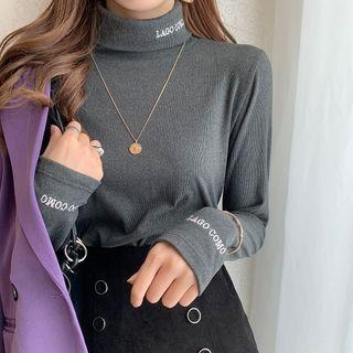 High-neck Letter Print Ribbed Top
