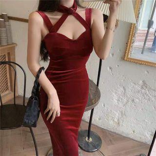 Sleeveless Strappy Midi Bodycon Dress