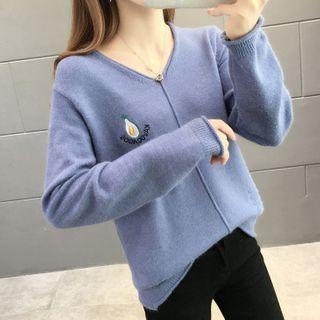 Avocado Embroidered Knit Top