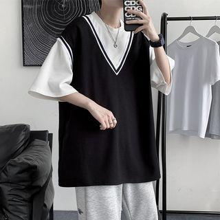 Short Sleeve Inset Vest T-shirt