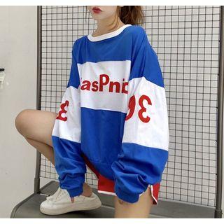 Long-sleeve Colored Panel Lettering T-shirt