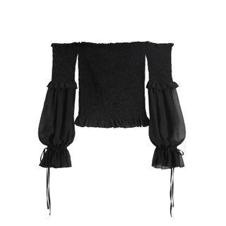 Off-shoulder Chiffon Blouse Black - One Size