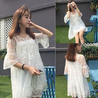 3/4-sleeve Lace Dress With Slipdress