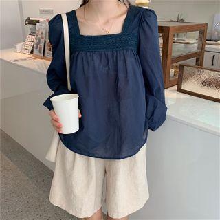 Lace Square-neck Long-sleeve Loose-fit Blouse