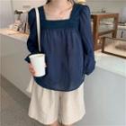 Lace Square-neck Long-sleeve Loose-fit Blouse
