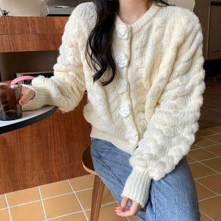 Floral-accent Fluffy Cardigan