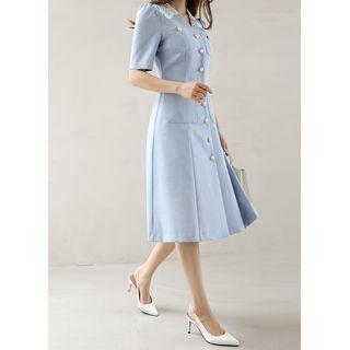Lace-collar Faux-pearl Button Midi Dress