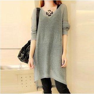 Long-sleeve Perforated Long Knit Top
