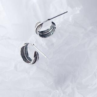 925 Sterling Silver Feather Open Hoop Earring As Shown In Figure - One Size