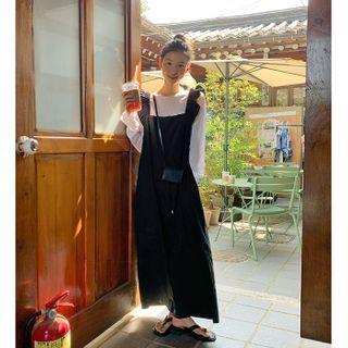 Frilled Baggy Overall Pants