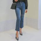 Mid-rise Distressed Boot-cut Jeans