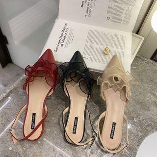 Pointy-toe Ruffle Trim Flat Sandals