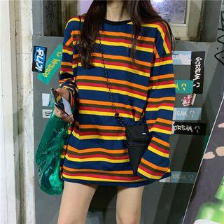 Striped Long-sleeve Oversize T-shirt Stripe - Multicolor - One Size