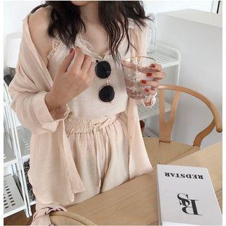 Set: Plain Loose-fit Camisole Top + Shorts / Plain Jacket + Camisole Top + Shorts