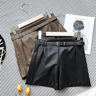 Faux-leather Shorts With Belt