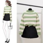 Striped Sweater / Wide-leg Shorts / Set