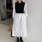 Mock Two-piece Panel Polo-neck Shirtdress White - One Size