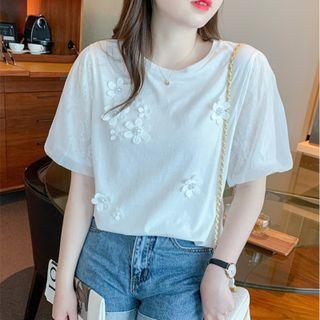 Short-sleeve Floral-accent Top