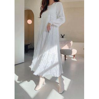 Tiered Crinkled Long Dress Ivory - One Size