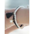Set: Faux-pearl Bracelet + Rhinestone-charm Beads Bracelet