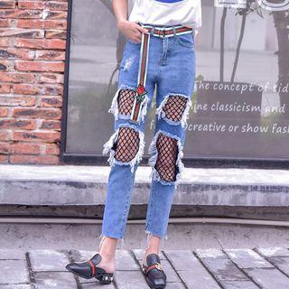 Fishnet Insert Cropped Jeans