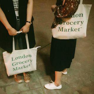 Lettering Canvas Tote Bag Green Lettering - White - One Size