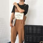 Lettering Spaghetti Strap Cropped Pinafore Jumpsuit