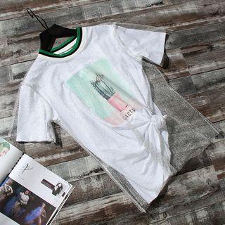 Mock Two-piece Printed Short-sleeve T-shirt