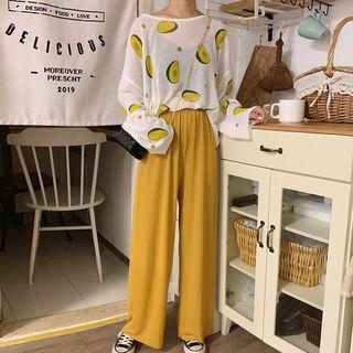 Avocado Print Long-sleeve T-shirt / Elastic Waist Wide-leg Pants