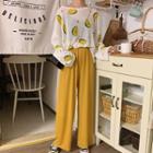 Avocado Print Long-sleeve T-shirt / Elastic Waist Wide-leg Pants