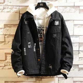 Ripped Printed Denim Jacket
