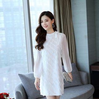 Long-sleeve Fringe Shift Chiffon Dress