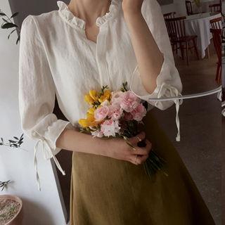 Frilled-detail Tie-sleeve Blouse