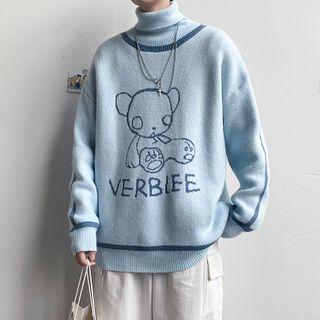 Bear Print Turtleneck Sweater