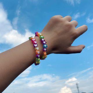 Set: Heart / Star Acrylic Bracelet 2543 - Orange & Green & Pink & Purple - One Size