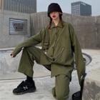 Front Pocket Long-sleeve Button-down Shirt / Straight-cut Pants