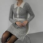 Contrast-trim Tweed Knit Dress