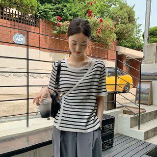 Wrap-front Stripe Knit Top