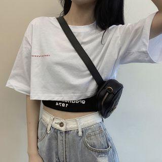 Elbow-sleeve T-shirt / Cropped Lettering Tank Top