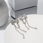 Bow Rhinestone Fringed Earring 1 Pair - E1225-8 - Silver - One Size