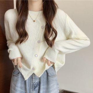Plain Knitted Asymmetric Cardigan